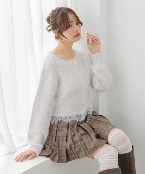 Heather(ヘザー)の「ランジェリーレース起毛カーディガン 1094182(カーディガン/ボレロ・レディース・ブルー/ピンク/オフホワイト/グレー・FREE)」の6枚目の写真