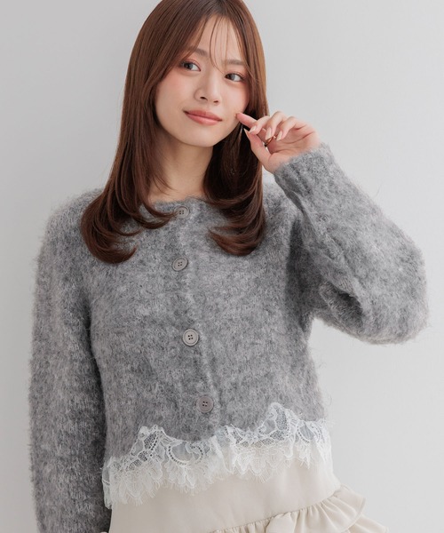Heather(ヘザー)の「ランジェリーレース起毛カーディガン 1094182(カーディガン/ボレロ・レディース・ブルー/ピンク/オフホワイト/グレー・FREE)」の10枚目の写真