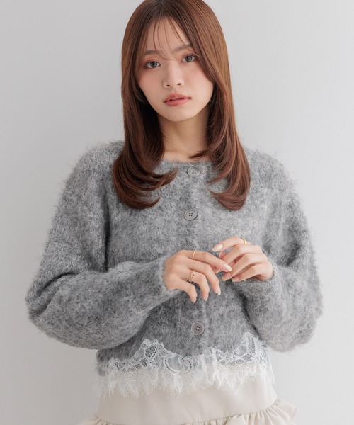 Heather(ヘザー)の「ランジェリーレース起毛カーディガン 1094182(カーディガン/ボレロ・レディース・ブルー/ピンク/オフホワイト/グレー・FREE)」の11枚目の写真