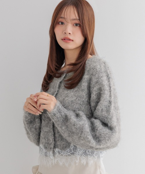Heather(ヘザー)の「ランジェリーレース起毛カーディガン 1094182(カーディガン/ボレロ・レディース・ブルー/ピンク/オフホワイト/グレー・FREE)」の12枚目の写真
