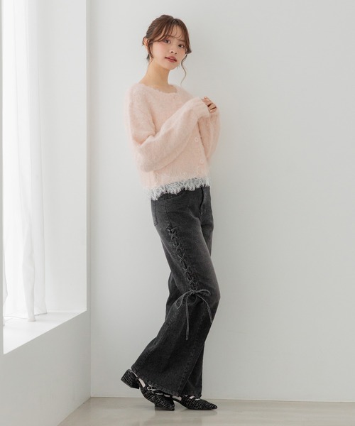 Heather(ヘザー)の「ランジェリーレース起毛カーディガン 1094182(カーディガン/ボレロ・レディース・ブルー/ピンク/オフホワイト/グレー・FREE)」の19枚目の写真