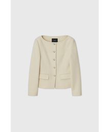ソフトウールツイードボートネックスリムジャケット_アイボリー / SOFT WOOL TWEED BOAT-NECK SLIM JACKET_IVORY