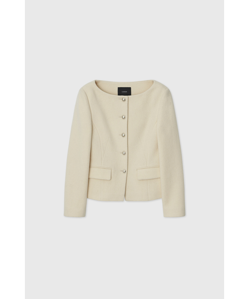 LOOKAST(ルックキャスト)の「ソフトウールツイードボートネックスリムジャケット_アイボリー / SOFT WOOL TWEED BOAT-NECK SLIM JACKET_IVORY(テーラードジャケット・レディース・アイボリー・MEDIUM/SMALL)」の1枚目の写真