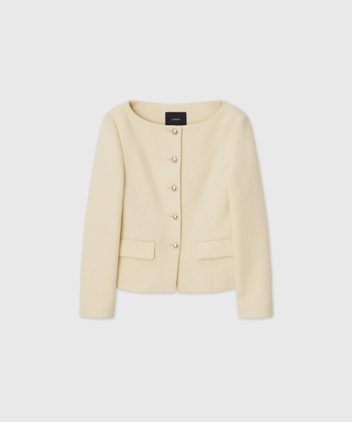 LOOKAST(ルックキャスト)の「ソフトウールツイードボートネックスリムジャケット_アイボリー / SOFT WOOL TWEED BOAT-NECK SLIM JACKET_IVORY(テーラードジャケット・レディース・アイボリー・MEDIUM/SMALL)」の2枚目の写真