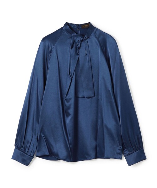TOMORROWLAND collection(トゥモローランドコレクション)の「ウォッシャブルサテン フロントタイブラウス(シャツ/ブラウス・レディース・ホワイト/ブラウン/ダークブルー・36)」の1枚目の写真