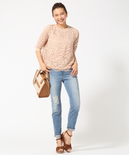 GLOBAL WORK（グローバルワーク）の「ソウレースカットプルオーバー7分袖/714404（Tシャツ/カットソー・レディース・ライトベージュ/ホワイト/ダークグレー/ネイビー・MEDIUM/LARGE/SMALL）」の8枚目の写真