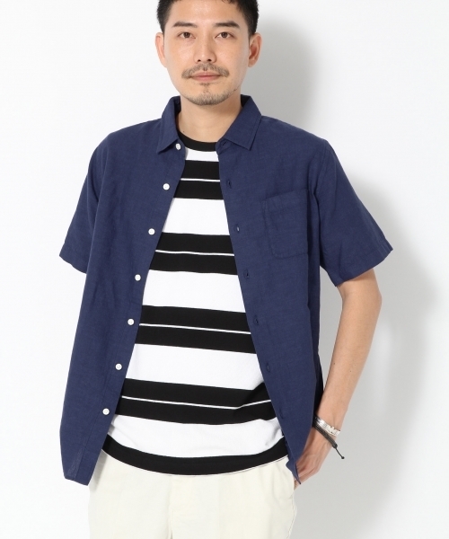 GLOBAL WORK(グローバルワーク)の「フレンチリネンコットンシャツ半袖/705423(シャツ/ブラウス・メンズ・ブルー/グリーン/イエロー/ネイビー/ライトブルー/ホワイト/カーキ・X-LARGE/MEDIUM/LARGE/SMALL)」の5枚目の写真