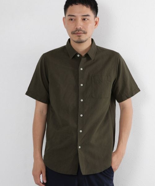 GLOBAL WORK(グローバルワーク)の「フレンチリネンコットンシャツ半袖/705423(シャツ/ブラウス・メンズ・ブルー/グリーン/イエロー/ネイビー/ライトブルー/ホワイト/カーキ・X-LARGE/MEDIUM/LARGE/SMALL)」の2枚目の写真