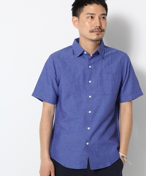 GLOBAL WORK(グローバルワーク)の「フレンチリネンコットンシャツ半袖/705423(シャツ/ブラウス・メンズ・ブルー/グリーン/イエロー/ネイビー/ライトブルー/ホワイト/カーキ・X-LARGE/MEDIUM/LARGE/SMALL)」の6枚目の写真