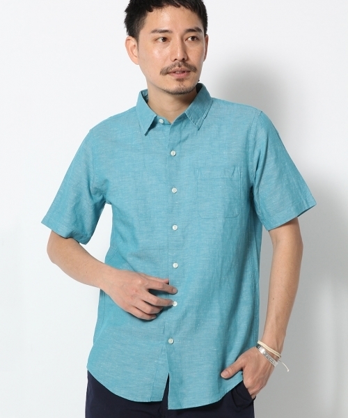 GLOBAL WORK(グローバルワーク)の「フレンチリネンコットンシャツ半袖/705423(シャツ/ブラウス・メンズ・ブルー/グリーン/イエロー/ネイビー/ライトブルー/ホワイト/カーキ・X-LARGE/MEDIUM/LARGE/SMALL)」の3枚目の写真