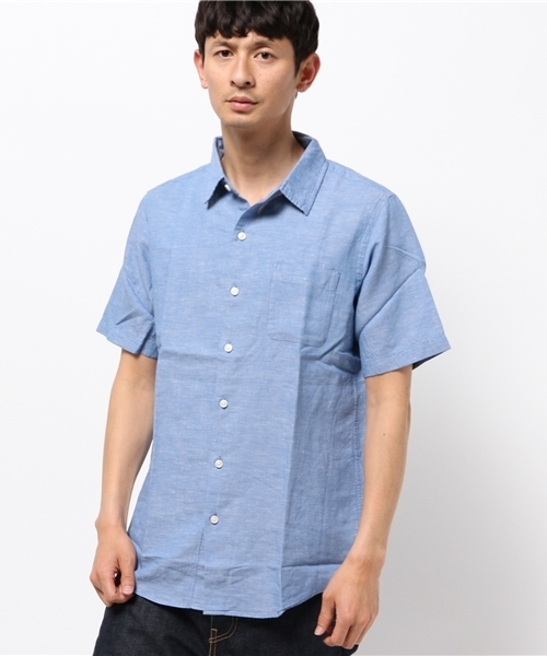 GLOBAL WORK(グローバルワーク)の「フレンチリネンコットンシャツ半袖/705423(シャツ/ブラウス・メンズ・ブルー/グリーン/イエロー/ネイビー/ライトブルー/ホワイト/カーキ・X-LARGE/MEDIUM/LARGE/SMALL)」の19枚目の写真