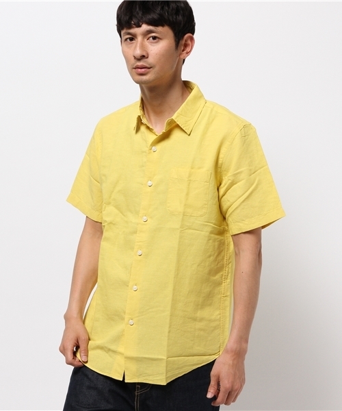 GLOBAL WORK(グローバルワーク)の「フレンチリネンコットンシャツ半袖/705423(シャツ/ブラウス・メンズ・ブルー/グリーン/イエロー/ネイビー/ライトブルー/ホワイト/カーキ・X-LARGE/MEDIUM/LARGE/SMALL)」の14枚目の写真