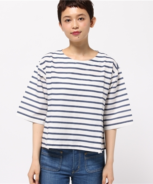 LBC（エルビーシー）の「コットンリネンプリントボーダーブラウス（シャツ/ブラウス・レディース・ネイビー/ライトグレー・LARGE/MEDIUM）」の8枚目の写真