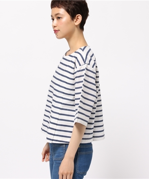 LBC（エルビーシー）の「コットンリネンプリントボーダーブラウス（シャツ/ブラウス・レディース・ネイビー/ライトグレー・LARGE/MEDIUM）」の9枚目の写真