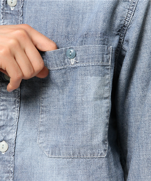 HYSTERIC GLAMOUR（ヒステリックグラマー）の「USED加工シャンブレー 長袖ワークSH（シャツ/ブラウス・メンズ・インディゴブルー・SMALL/MEDIUM/LARGE）」の7枚目の写真