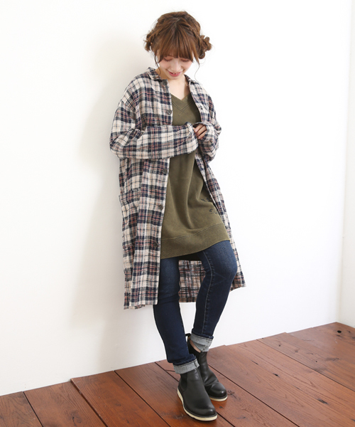 CUBE SUGAR（キューブシュガー）の「度甘ネルチェックコートワンピース（ワンピース・レディース・ホワイト系その他/ベージュ系その他/グリーン系その他/レッド系その他・M）」の15枚目の写真