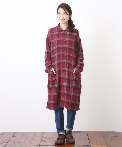 CUBE SUGAR（キューブシュガー）の「度甘ネルチェックコートワンピース（ワンピース・レディース・ホワイト系その他/ベージュ系その他/グリーン系その他/レッド系その他・M）」の17枚目の写真