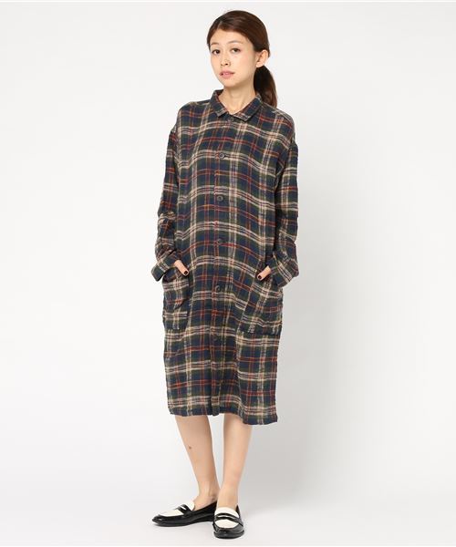 CUBE SUGAR（キューブシュガー）の「度甘ネルチェックコートワンピース（ワンピース・レディース・ホワイト系その他/ベージュ系その他/グリーン系その他/レッド系その他・M）」の5枚目の写真