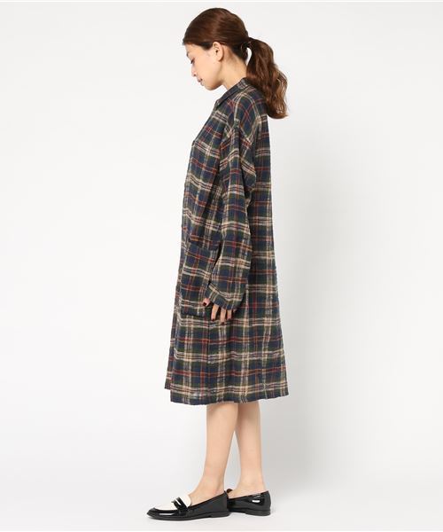 CUBE SUGAR（キューブシュガー）の「度甘ネルチェックコートワンピース（ワンピース・レディース・ホワイト系その他/ベージュ系その他/グリーン系その他/レッド系その他・M）」の6枚目の写真