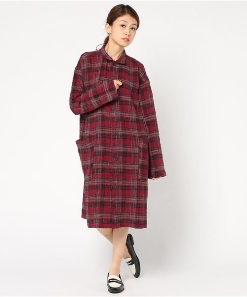 CUBE SUGAR（キューブシュガー）の「度甘ネルチェックコートワンピース（ワンピース・レディース・ホワイト系その他/ベージュ系その他/グリーン系その他/レッド系その他・M）」の12枚目の写真