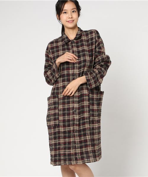 CUBE SUGAR（キューブシュガー）の「度甘ネルチェックコートワンピース（ワンピース・レディース・ホワイト系その他/ベージュ系その他/グリーン系その他/レッド系その他・M）」の13枚目の写真