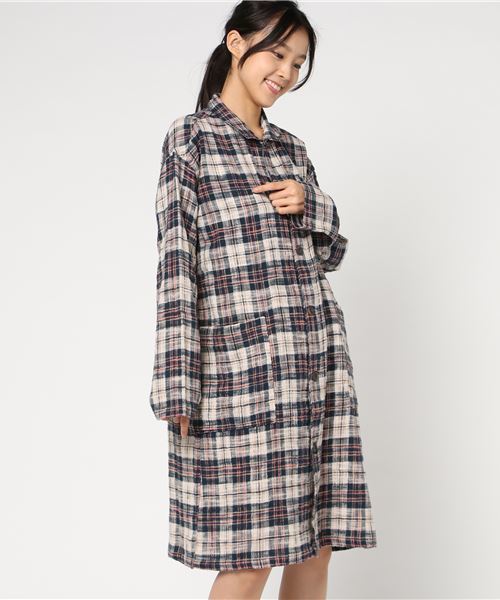 CUBE SUGAR（キューブシュガー）の「度甘ネルチェックコートワンピース（ワンピース・レディース・ホワイト系その他/ベージュ系その他/グリーン系その他/レッド系その他・M）」の14枚目の写真