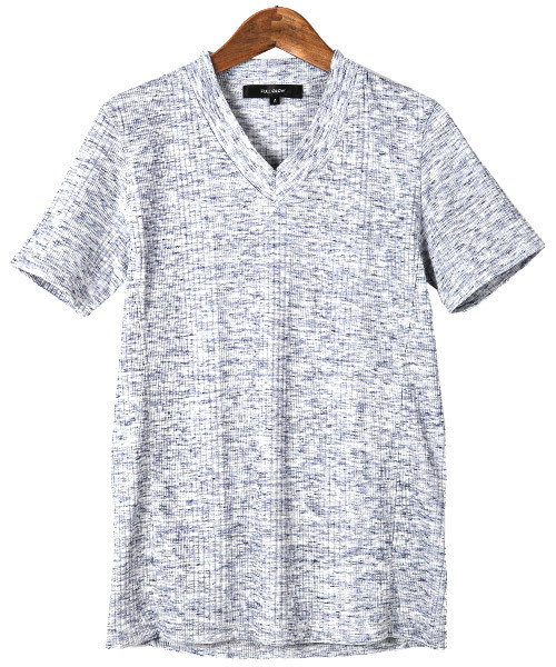 LUXSTYLE(ラグスタイル)の「ランダムテレコリブサイド切り替えVネック半袖Tシャツ(Tシャツ/カットソー・メンズ・ネイビー/ブルー/杢グレー/ブラック/ホワイト/レッド/ブラック系その他/ワイン・M/L/XL/S)」の12枚目の写真