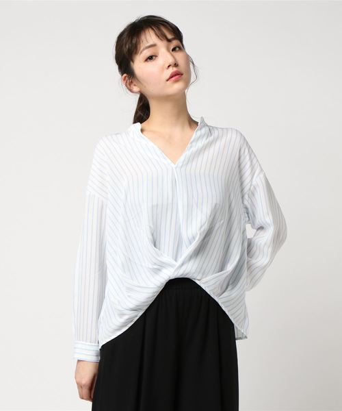 earth music&ecology（アースミュージックアンドエコロジー）の「とろみスキッパーブラウス ●（シャツ/ブラウス・レディース・ストライプ/オフホワイト/ライトグレー/サックスブルー/ピンクベージュ/その他1・FREE）」の18枚目の写真