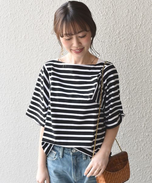 SHIPS(シップス)の「MAISON CHANTOISE:ボーダートップス(Tシャツ/カットソー・レディース・ブラック/ライトブルー・ONE SIZE)」の2枚目の写真