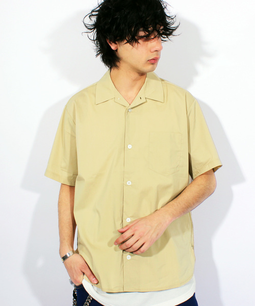 8(eight)(エイト)の「オープンカラー 半袖シャツ ポリ コットン(シャツ/ブラウス・メンズ・ネイビー/ベージュ/カーキ/ワイン/ブラック/グレー・LARGE/MEDIUM/X-LARGE)」の1枚目の写真