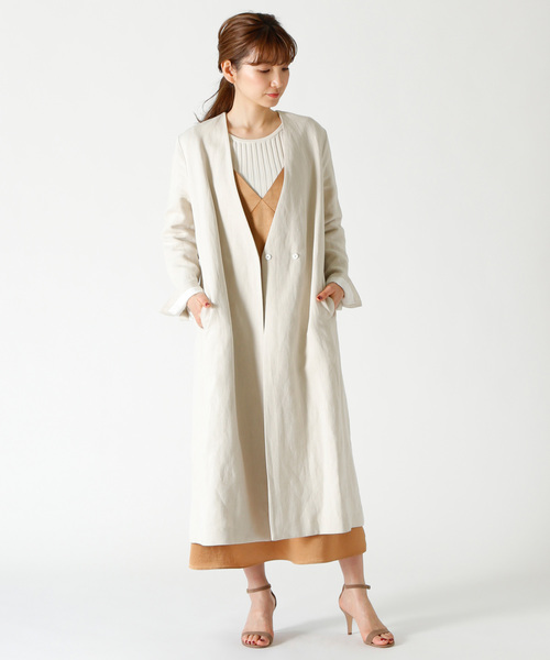 PONTETORTOコットンリネンノーカラーコート PONTETORTOコットンリネンノーカラーコート
