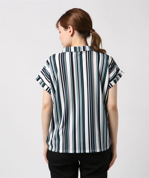 NARACAMICIE（ナラカミーチェ）の「マルチストライププリントジャージー半袖スキッパーシャツ（Tシャツ/カットソー・レディース・グリーン/ブラック/ボルドー・MEDIUM）」の8枚目の写真