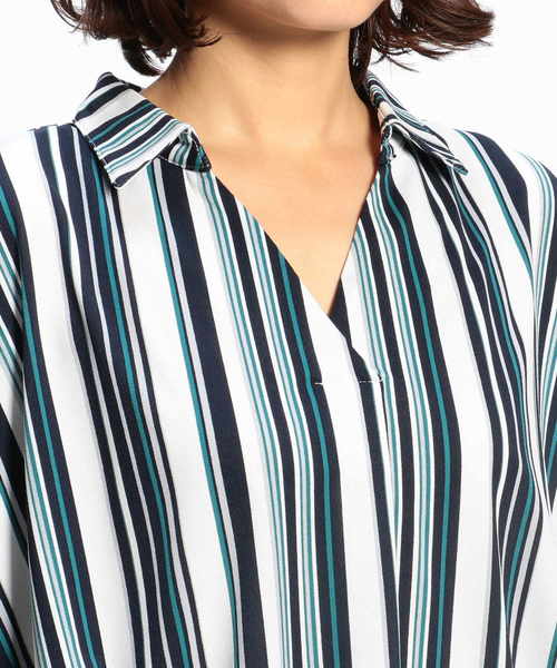 NARACAMICIE（ナラカミーチェ）の「マルチストライププリントジャージー半袖スキッパーシャツ（Tシャツ/カットソー・レディース・グリーン/ブラック/ボルドー・MEDIUM）」の12枚目の写真