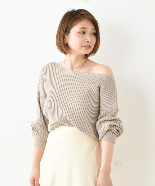 DouDou(ドゥドゥ)の「リブドルマン(ニット/セーター・レディース・ブラック/パープル/ブラウン/キャメル/グレイッシュベージュ・FREE)」の4枚目の写真