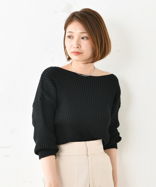 DouDou(ドゥドゥ)の「リブドルマン(ニット/セーター・レディース・ブラック/パープル/ブラウン/キャメル/グレイッシュベージュ・FREE)」の2枚目の写真