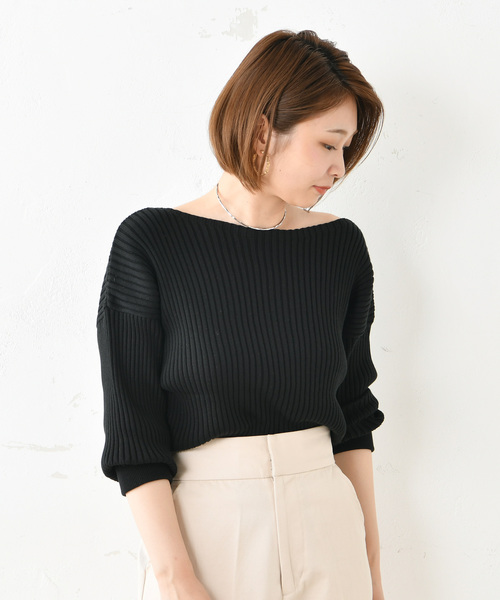 DouDou(ドゥドゥ)の「リブドルマン(ニット/セーター・レディース・ブラック/パープル/ブラウン/キャメル/グレイッシュベージュ・FREE)」の18枚目の写真