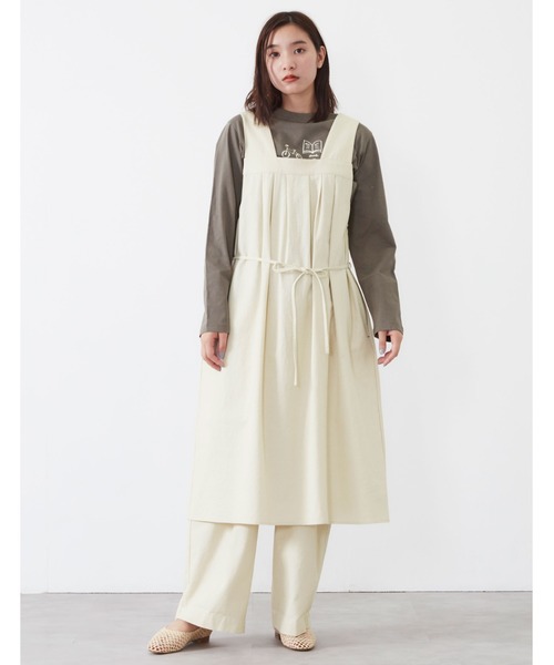 POU DOU DOU(プードゥドゥ)の「タックジャンパースカート(ワンピース・レディース・ダークブラウン/インディゴブルー/アイボリー・3)」の2枚目の写真