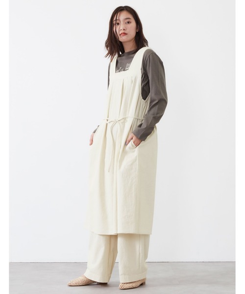 POU DOU DOU(プードゥドゥ)の「タックジャンパースカート(ワンピース・レディース・ダークブラウン/インディゴブルー/アイボリー・3)」の7枚目の写真