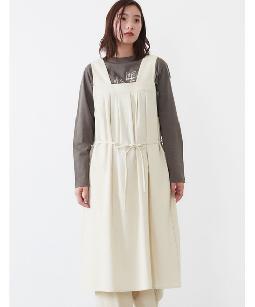 POU DOU DOU(プードゥドゥ)の「タックジャンパースカート(ワンピース・レディース・ダークブラウン/インディゴブルー/アイボリー・3)」の8枚目の写真