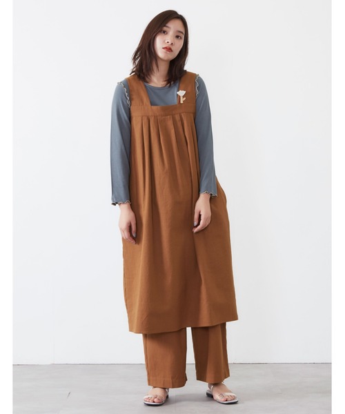 POU DOU DOU(プードゥドゥ)の「タックジャンパースカート(ワンピース・レディース・ダークブラウン/インディゴブルー/アイボリー・3)」の10枚目の写真