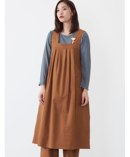POU DOU DOU(プードゥドゥ)の「タックジャンパースカート(ワンピース・レディース・ダークブラウン/インディゴブルー/アイボリー・3)」の13枚目の写真