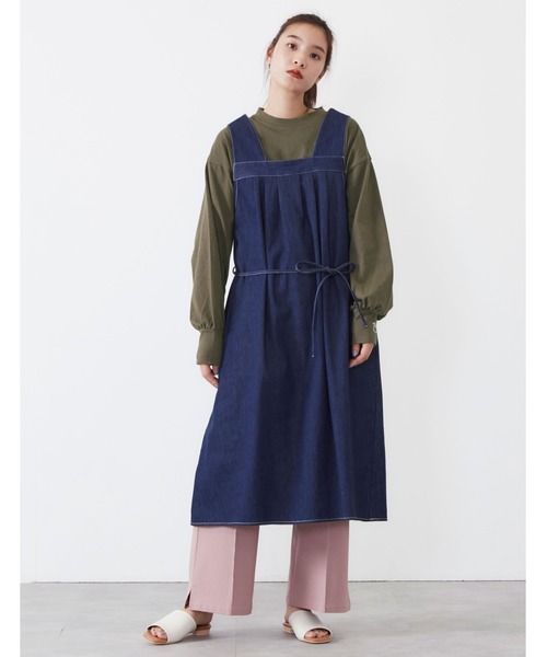 POU DOU DOU(プードゥドゥ)の「タックジャンパースカート(ワンピース・レディース・ダークブラウン/インディゴブルー/アイボリー・3)」の15枚目の写真