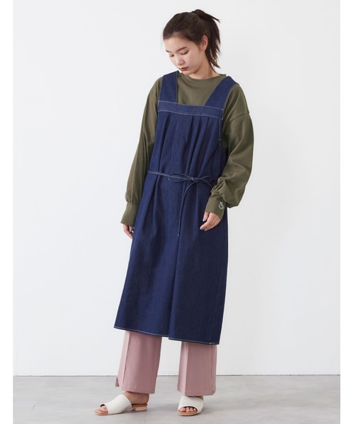 POU DOU DOU(プードゥドゥ)の「タックジャンパースカート(ワンピース・レディース・ダークブラウン/インディゴブルー/アイボリー・3)」の16枚目の写真