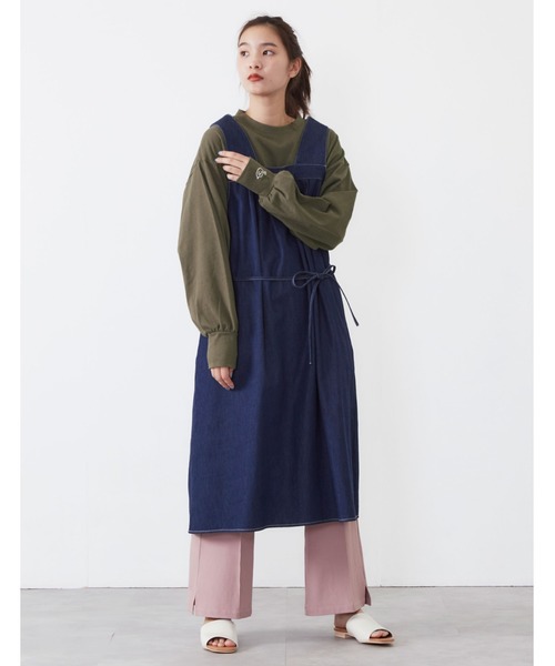 POU DOU DOU(プードゥドゥ)の「タックジャンパースカート(ワンピース・レディース・ダークブラウン/インディゴブルー/アイボリー・3)」の17枚目の写真
