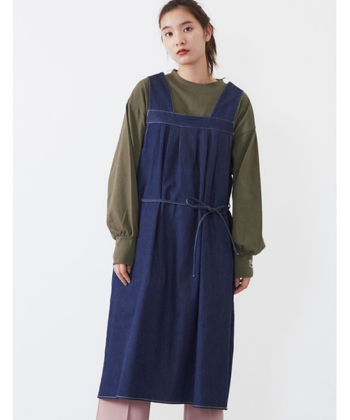 POU DOU DOU(プードゥドゥ)の「タックジャンパースカート(ワンピース・レディース・ダークブラウン/インディゴブルー/アイボリー・3)」の18枚目の写真