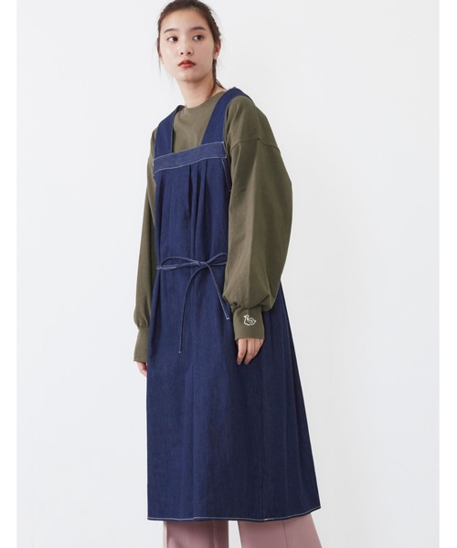 POU DOU DOU(プードゥドゥ)の「タックジャンパースカート(ワンピース・レディース・ダークブラウン/インディゴブルー/アイボリー・3)」の19枚目の写真