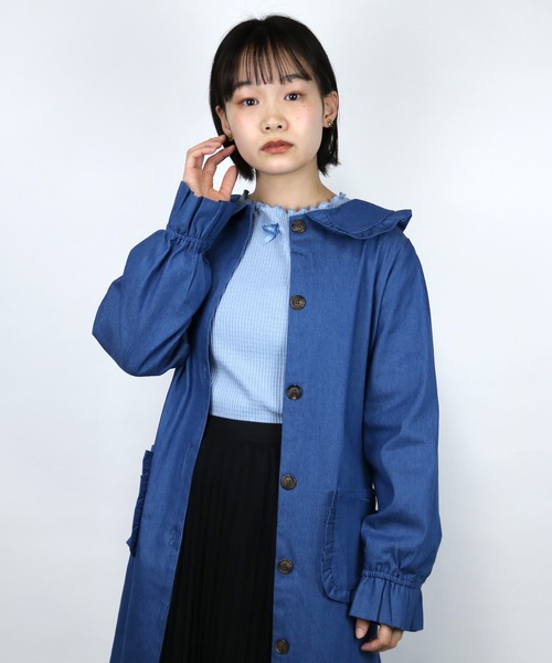 ParAvion + Petit Standard(パラビオンスタンダードプチ)の「メローワッフルフレアトップス(Tシャツ/カットソー)」|ブルー