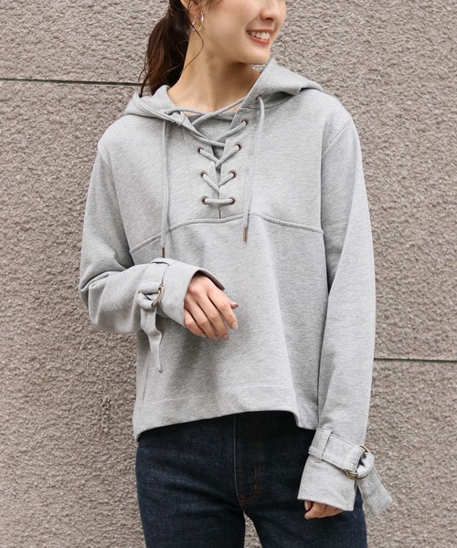 セール Hercloset 裏毛レースアップ袖ベルトスウェットパーカー パーカー Her Closet ハークローゼット のファッション通販 Zozotown