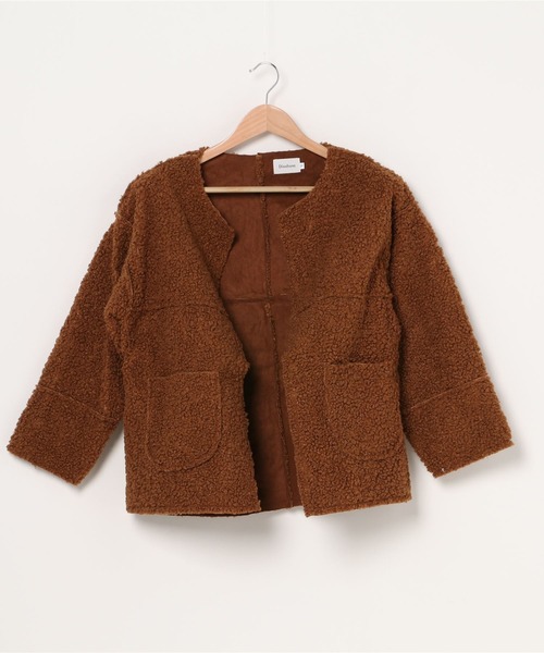 ABITOKYO（アビトーキョー）の「ノーカラーボアコート（ブルゾン・レディース・オフホワイト/ブラウン/グレー・MEDIUM/LARGE）」の18枚目の写真