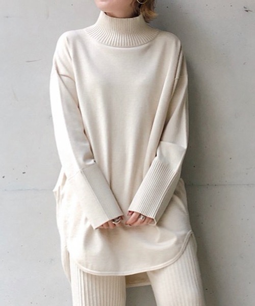 DouDou（ドゥドゥ）の「セットアップタートルチュニック（ニット/セーター・レディース・オフホワイト/チャコールグレー/グリーン/グレイッシュベージュ/ベージュ・FREE）」の3枚目の写真